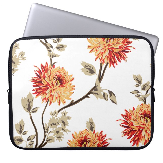 Capa Para Notebook flores laranja agudas com folhas castanhas padrão  (Frente)