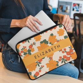 Capa Para Notebook Flores Laranja, Padrão De Flores, Seu Nome