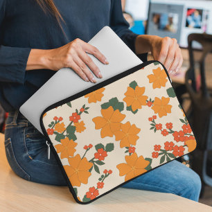 Capa Para Notebook Flores Laranja, Padrão Floral, Padrão De Flores