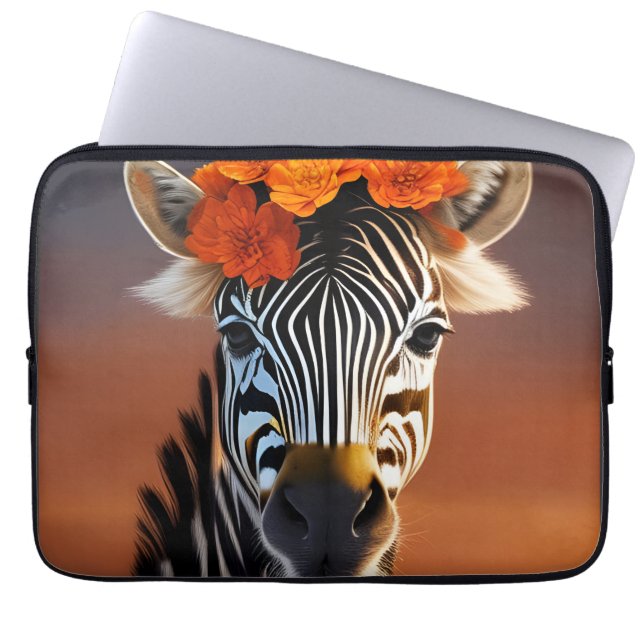 Capa Para Notebook Flores Laranja vestidas De Zebra Cuta (Frente)
