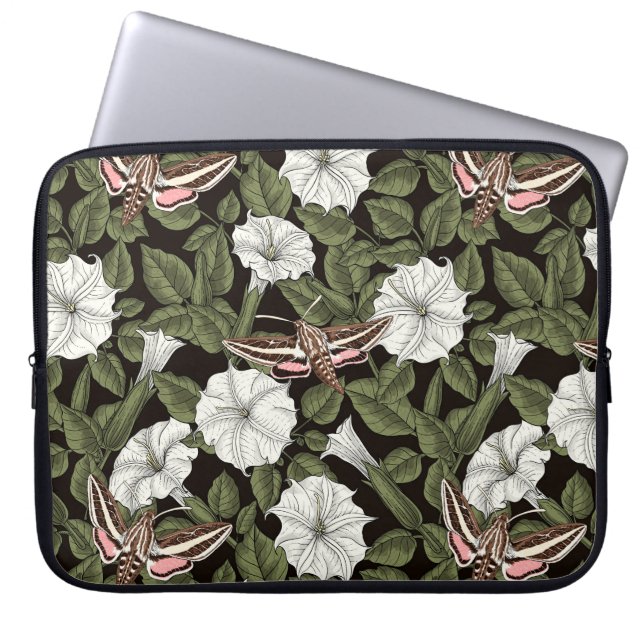 Capa Para Notebook Flores-lua e mariposas esfinas (Frente)