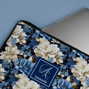 Capa Para Notebook Flores Opulentas Azul-Marinho Elegante Estojo para