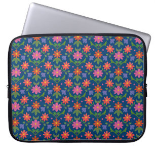 Capa Para Notebook Flores Rangoli, Bolinhas na Bolsa de laptop Azul