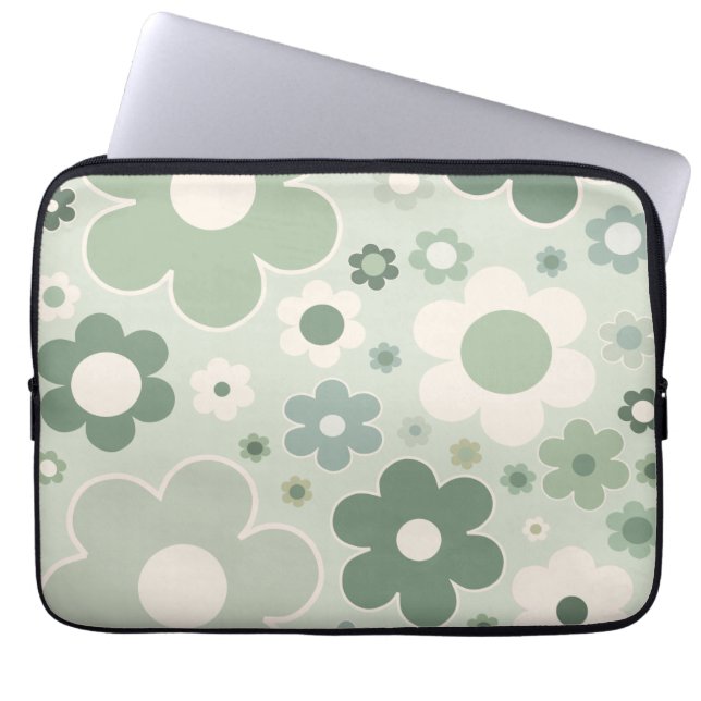 Capa Para Notebook Flores Retro Abstrato Verde Sage Floral (Frente)