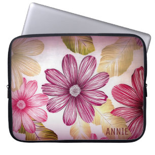 Capa Para Notebook Flores Rosa E Vermelhas Monogramadas