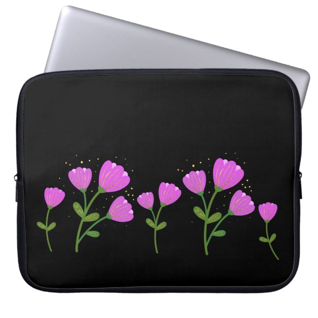 Capa Para Notebook Flores rosa na Bolsa de laptop preta (Frente)