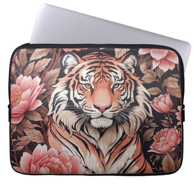 Capa Para Notebook Flores Rosa Tigre em Mesmerização (Frente)
