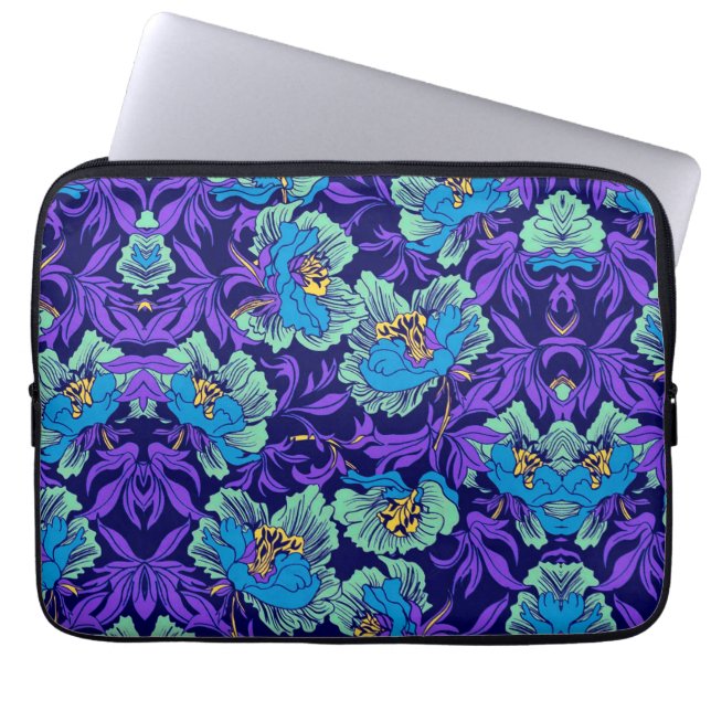Capa Para Notebook Flores roxas e azuis William Morris (Frente)