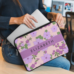 Capa Para Notebook Flores Roxas, Padrão De Flores, Seu Nome
