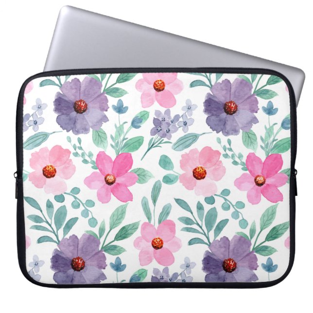 Capa Para Notebook Flores Roxas Rosa Bonito Saco de Bolsa de laptop R (Frente)