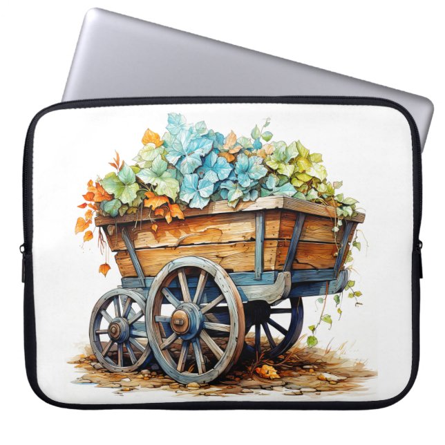 Capa Para Notebook Flores Silvestres Antigas numa Carroça de Madeira (Frente)