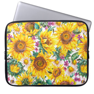 Capa Para Notebook Flores solares de aquarelas e vindimas de verão,