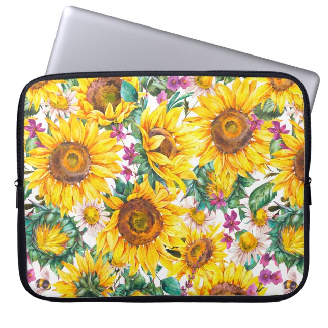 Capa Para Notebook Flores solares de aquarelas e vindimas de verão, p (Frente)