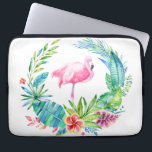 Capa Para Notebook Flores Tropicais Fora de Terra e Flamingo Rosa<br><div class="desc">Cores d'água coloridas ilustram flores tropicais coroa e flamingo cor-de-rosa. Fundo personalizável branco.</div>