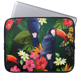 Capa Para Notebook Flores tropicais, tucano: fundo floral.