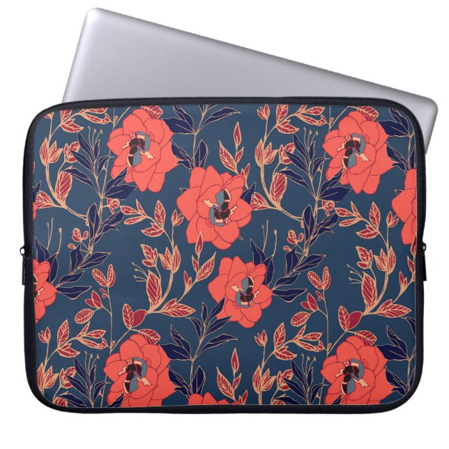 Capa Para Notebook Flores vermelhas de rosas e peônias com folhas e p (Frente)