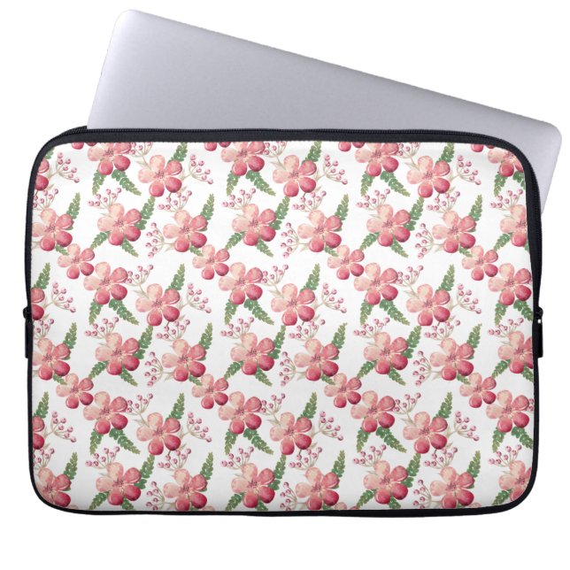 Capa Para Notebook Flores Vermelhas e Berries com Folhas Verdes (Frente)