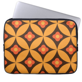 Capa Para Notebook Flores vermelhas em círculos laranja de meados do 