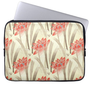 Capa Para Notebook Flores Vermelhas Vintage em Padrão Bege