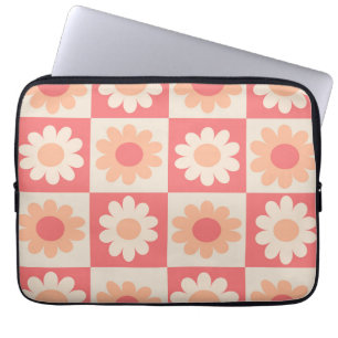 Capa Para Notebook Flores Xadrezadas em Bege e Laranja no Estilo Retr
