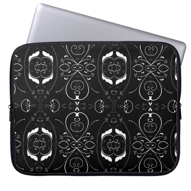 Capa Para Notebook Florescentes Brancas Elegantes & Enfeites em Preto (Frente)