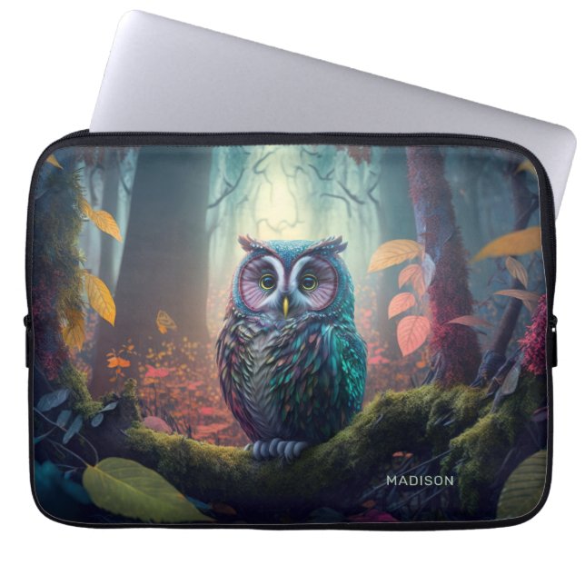Capa Para Notebook Floresta de Coruja de Nome Personalizado (Frente)