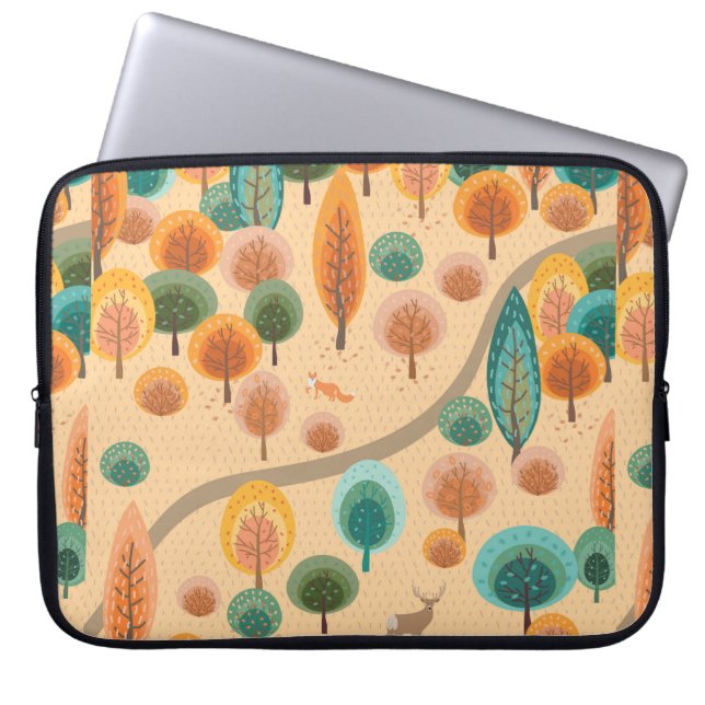 Capa Para Notebook Floresta de outono com árvores de mão plana abstra (Frente)
