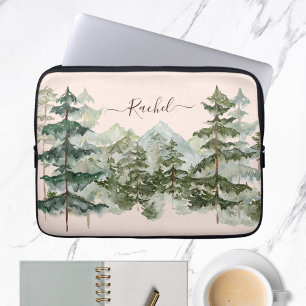 Capa Para Notebook Floresta de Pinheiros em Aquarela Monograma Montan