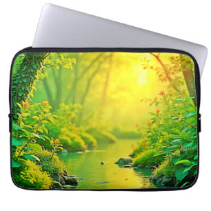 Capa Para Notebook Floresta Dourada Rio Paz Arte Tranquila