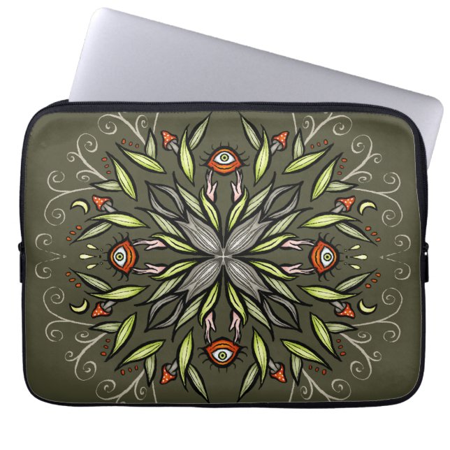 Capa Para Notebook Floresta Escura Verde Olhar de Cogumelo Goblincore (Frente)