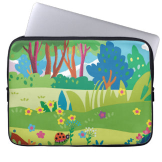 Capa Para Notebook Floresta tropical com flores e joaninhas