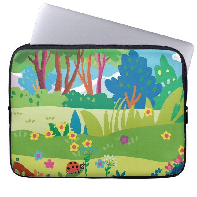 Capa Para Notebook Floresta tropical com flores e joaninhas (Frente)