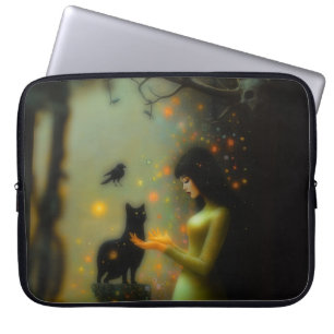 Capa Para Notebook Floresta Verde de Gato Negro Oculta Arte AI Escura