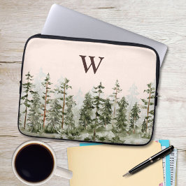 Capa Para Notebook Floresta Verde Rústica Aquarela Monograma