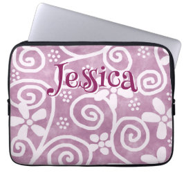 Capa Para Notebook Flowers Swirls Pink White Pattern Personalized
