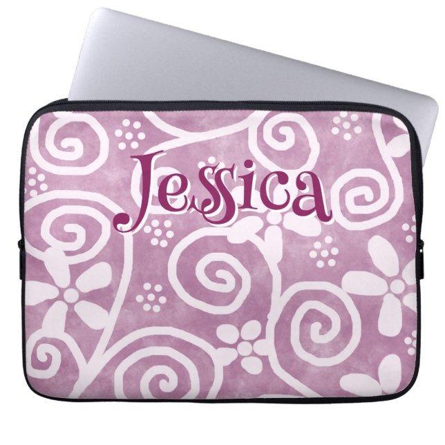 Capa Para Notebook Flowers Swirls Pink White Pattern Personalized (Frente)