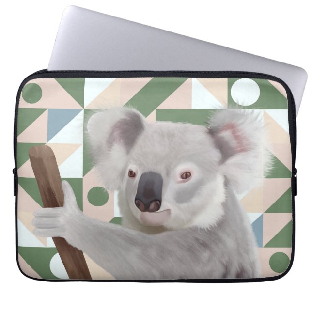 Capa Para Notebook Fluffy Koala Green Fundo Geométrico (Frente)