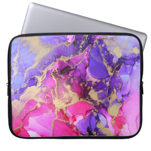 Capa Para Notebook Fluxo de Tinta Dourada Rosa Púrpura Deluxe. Camada