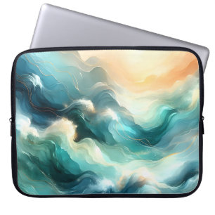 Capa Para Notebook Fluxo Dourado Oceânico Ondas Abstratas