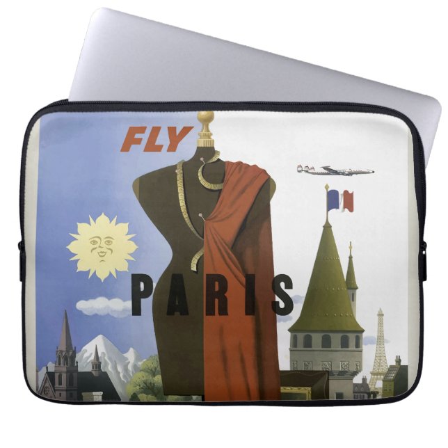 Capa Para Notebook Fly Paris France Viagens vintage (Frente)