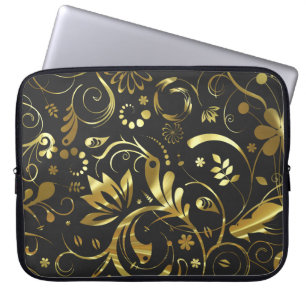 Capa Para Notebook Folha Negra Elegante e Dourada Parecem Damascos Fl