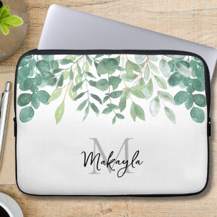 Capa Para Notebook Folhagem Verde do Nome do Monograma