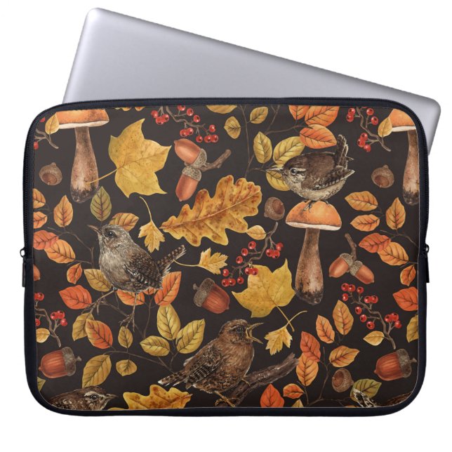 Capa Para Notebook Folhas, bagas, cogumelos e wrenes de outono (Frente)