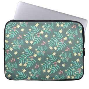 Capa Para Notebook Folhas Botânicas Bonitas e Bagas Padrão Azul