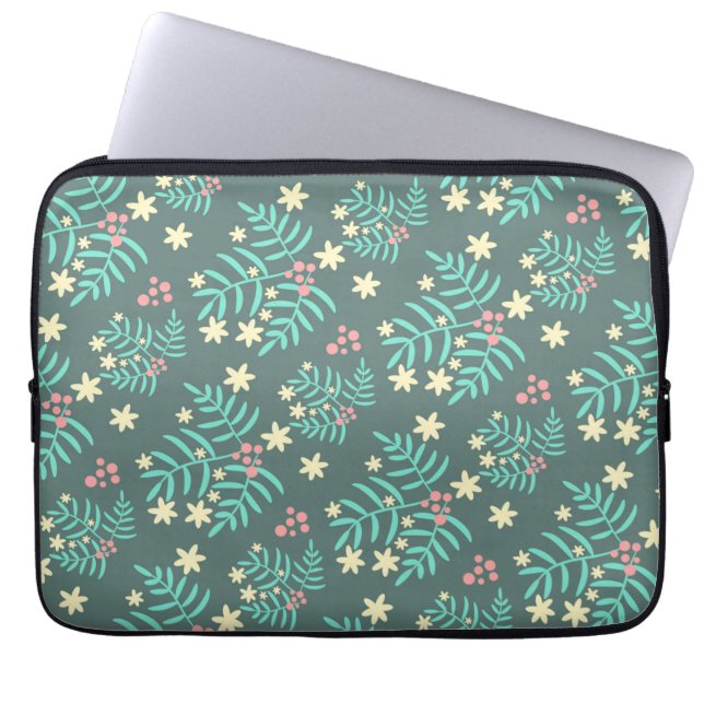 Capa Para Notebook Folhas Botânicas Bonitas e Bagas Padrão Azul (Frente)