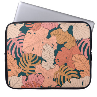 Capa Para Notebook Folhas cor-de-rosa-claro, laranja, amarelas da mon