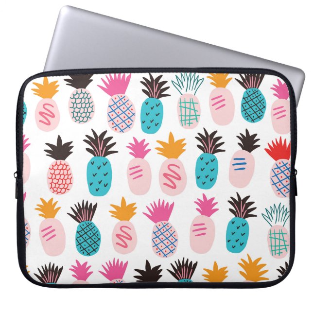 Capa Para Notebook Folhas de abacaxi coloridas, rabisco tropical. (Frente)
