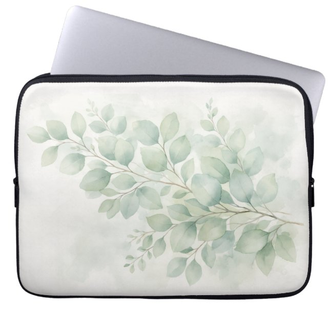 Capa Para Notebook Folhas de Aquarela Botânica Pastel Greenery (Frente)