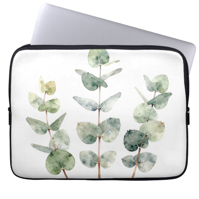 Capa Para Notebook Folhas de Eucalipto Botânico em Aquarela (Frente)