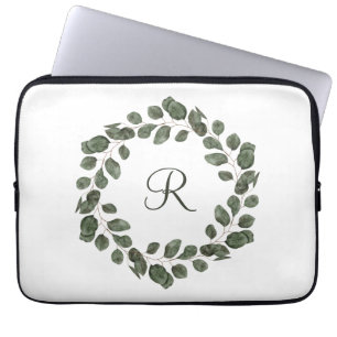Capa Para Notebook Folhas de Eucalipto Monograma Elegante Moderno
